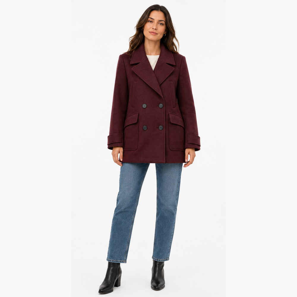 $238 Avec Les Filles Womens Coat XL Burgundy Wool Blend Double Breasted Jacket